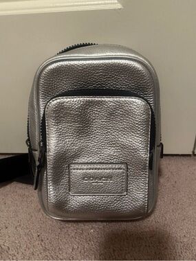 Coach Metallic Silver Pebbled Leather Belt Bag for Men